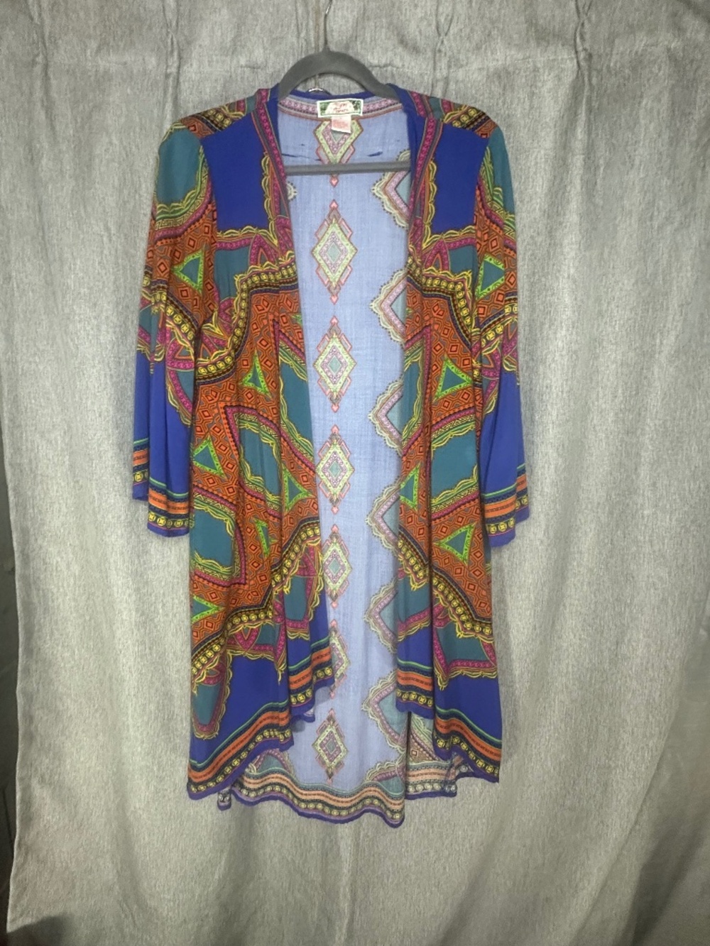 Flying Tomato Geometric Tribal Border Print Kimono Duster Cardigan Large